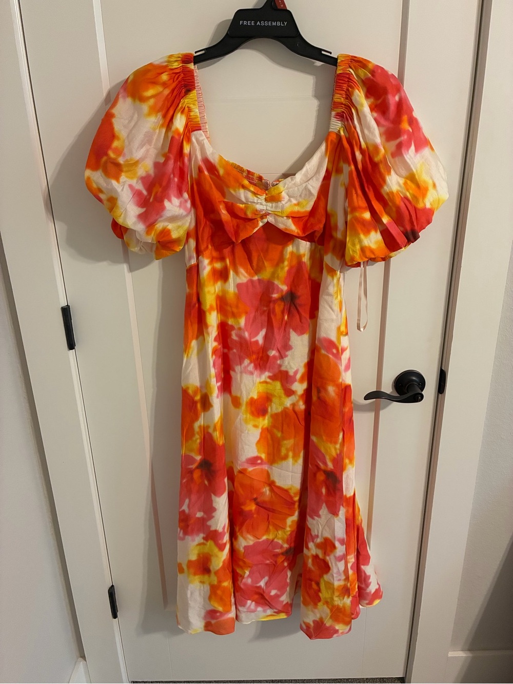 Alex Marie Orange, Pink & Yellow Floral Puff-Sleeve Maxi Dress